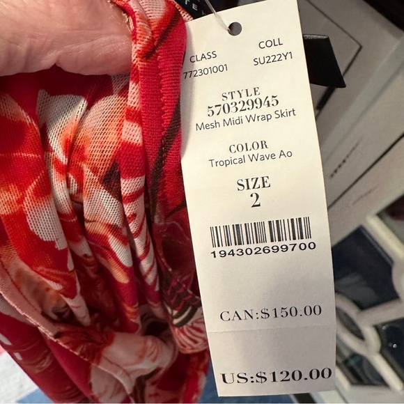 White House Black Market Size 2 Tropical‎ Wave Mesh MIDI Wrap Skirt NWT $120 - Picture 4 of 14